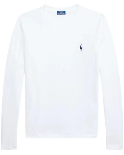 Ralph Lauren Long sleeve tops,weiße baumwoll-t-shirt mit ikonischem pony-stickerei