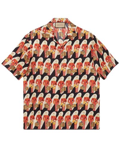 Gucci Bowlinghemd aus seiden-twill mit all-over-print - Rot