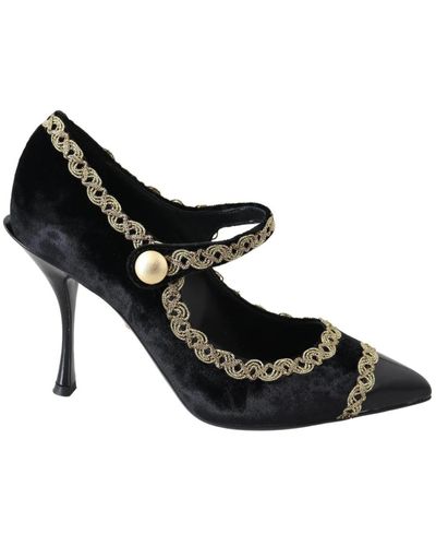 Dolce & Gabbana Zapatos de tacón Mary Jane de terciopelo con adornos negros