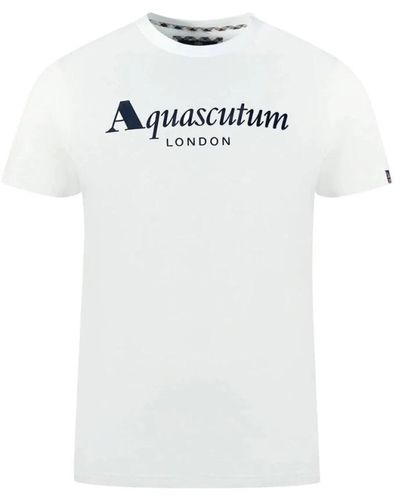 Aquascutum T-shirt in cotone con bandiera union jack - Bianco