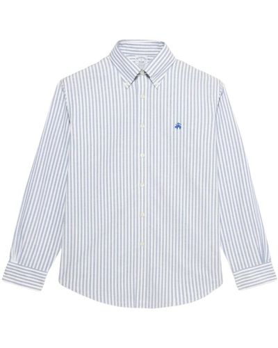 Brooks Brothers Blau-weißes regular fit non-iron stretch baumwoll-casual-hemd mit button-down-kragen