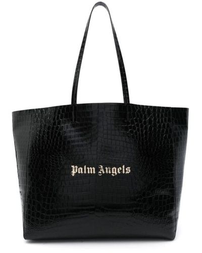 Palm Angels Schwarze und goldene logo einkaufstasche