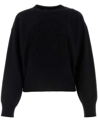 Versace Schwarzer oversize wollmischpullover,round-neck knitwear