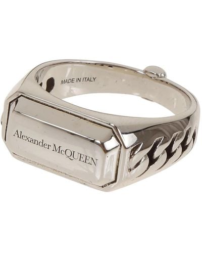 Alexander McQueen Silberfarbener Anti-Chain Signet Ring - Mettallic