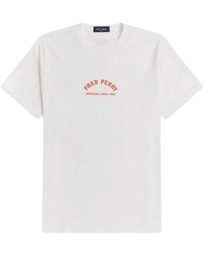 Fred Perry Gebogener t-shirt weiß sportbekleidung stil m2664