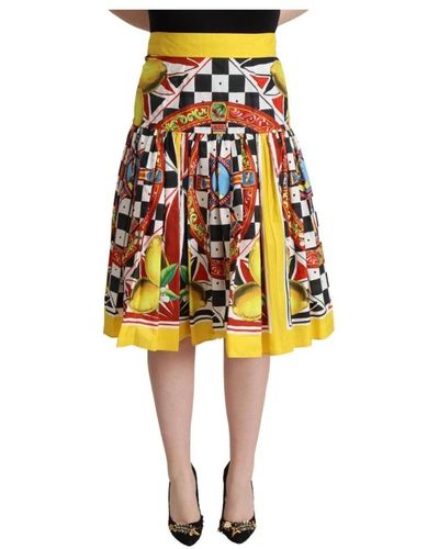 Dolce & Gabbana Multicolor carretto high waist a-line pleated skirt - Amarillo