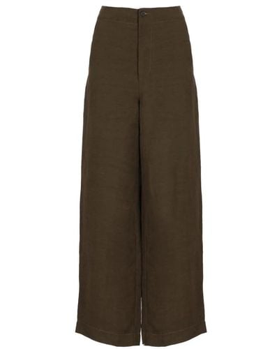 Uma Wang Pantaloni marroni in lino con zip - Marrone