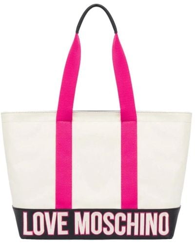 Love Moschino Canvas schultertasche schwarz mit fuchsia - Pink