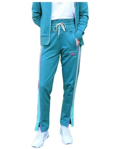 Aeronautica Militare Pantaloni da jogging a vita alta con strisce a contrasto - Blu