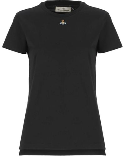 Vivienne Westwood Camiseta de algodón negra con bordado orb - Negro