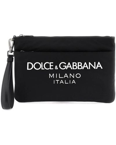 Dolce & Gabbana Nylon-tasche mit gummiertem logo - Schwarz