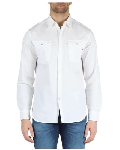 Replay Camicia in cotone con placca logo - Bianco