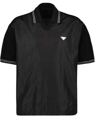 Prada Bi-material v-ausschnitt t-shirt - Schwarz