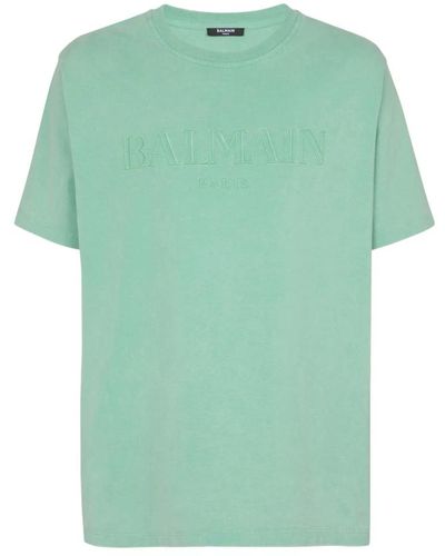 Balmain Locker t-shirt mit vintage-stickerei - Grün
