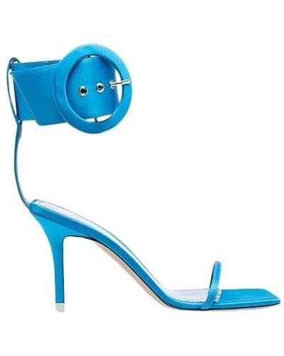 The Attico Türkisfarbene satin-sandalen mit knöchelriemen und silberner logo-schnalle - Blau