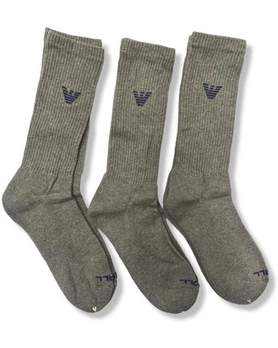 Emporio Armani Pack de 3 calcetines de color liso - Gris
