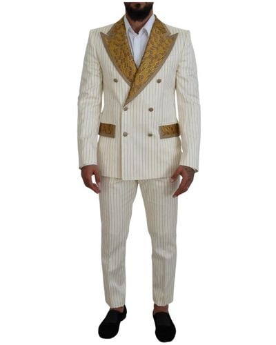 Dolce & Gabbana Off gold gestreifter tuxedo slim fit anzug - Natur