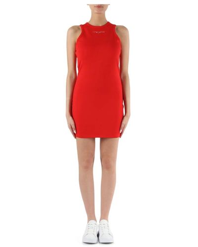 Tommy Hilfiger Vestido mini ajustado de viscosa con logo - Rojo