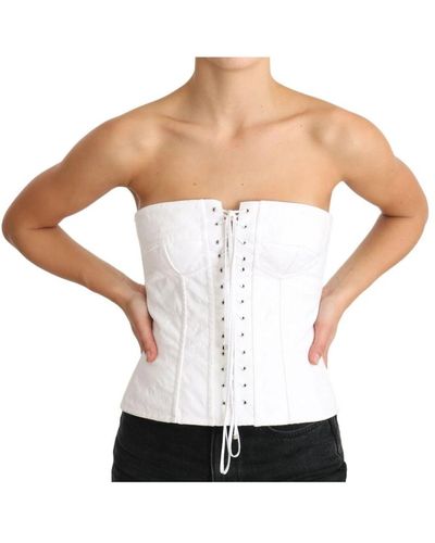 Dolce & Gabbana Bianco PALERMO Bustier Top corsetto in cotone