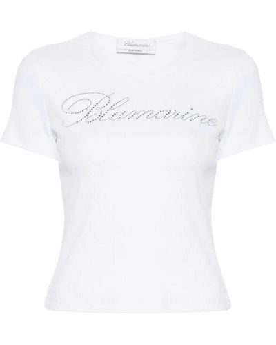 Blumarine Rhinestone logo crew neck t-shirt - Blanco