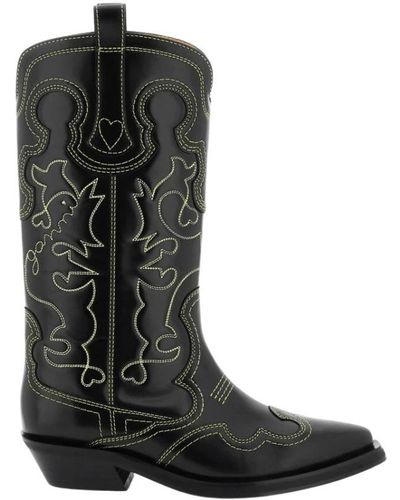 Ganni Cowboy Boots - Black