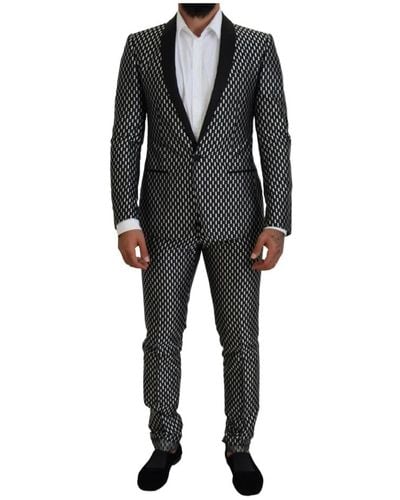 Dolce & Gabbana Black white silk martini slim fit suit - Nero