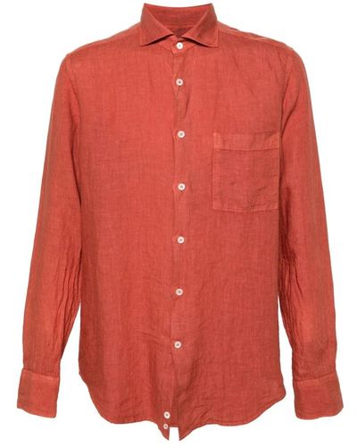 Canali Camicia in lino con tasca sul petto - Rosso