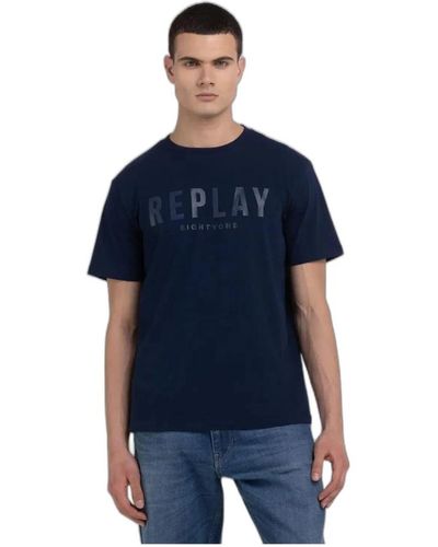 Replay Blau rundhals t-shirt männer