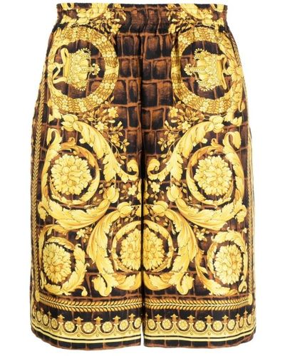 Versace Barocco print pantaloncini di seta - Metallizzato