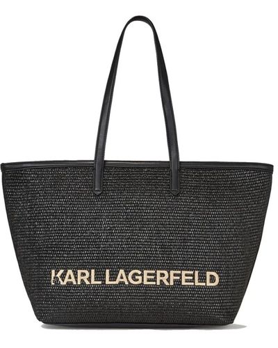 Karl Lagerfeld Borsa tote in rafia con logo ricamato - Nero