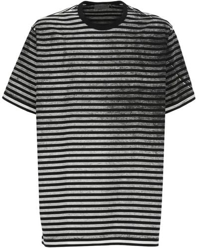 Yohji Yamamoto Gestreiftes baumwoll-t-shirt für männer - Schwarz