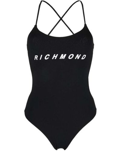 John Richmond Einteiliger Badeanzug mit Kontrastdruck - Schwarz