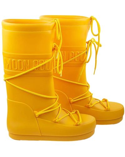 Moon Boot Botas de lluvia amarillas con cordones hasta la rodilla - Amarillo