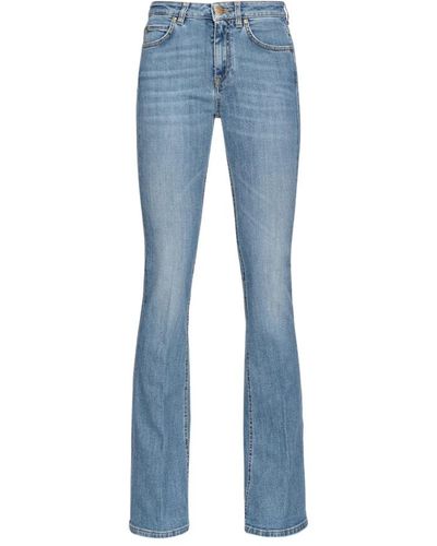 Pinko Ausgestellte blaue Stretch-Denim-Jeans mit Love Birds Stickerei