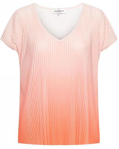 &Co Woman Peach multi plissé top,blaue plissé-bluse mit v-ausschnitt,grünes plissé-top mit v-ausschnitt &co - Pink