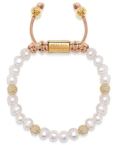 Nialaya Women`s beaded bracelet with pearl and gold - Metálico