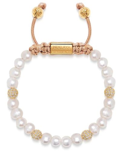 Nialaya `s beaded bracelet with pearl and gold - Mettallic