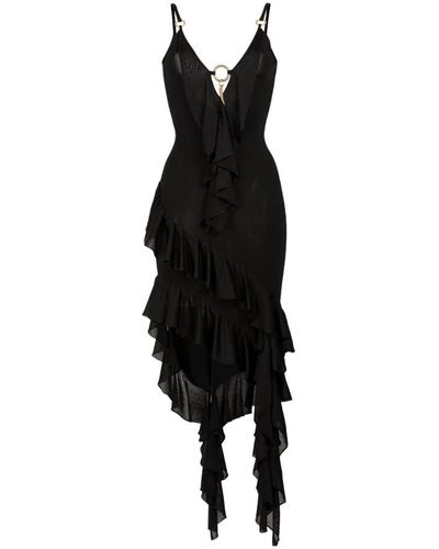 Roberto Cavalli Ruffled asymmetric plunge dress - Nero