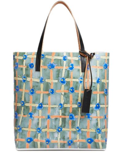 Marni Tribeca shopping bag with saraband print - Blu