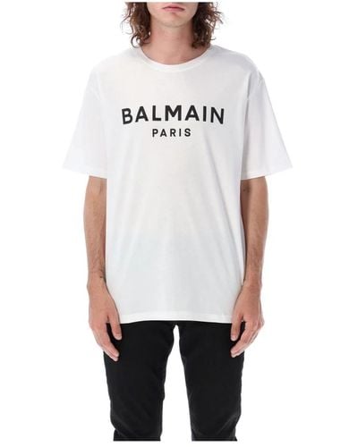 Balmain Logo t-shirt mit rundhalsausschnitt und kurzen ärmeln - Weiß