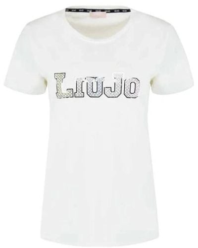 Liu Jo Sportliches baumwoll logo t-shirt mit nieten - Weiß