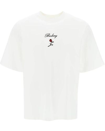 Burberry Besticktes rose loose fit t-shirt - Weiß