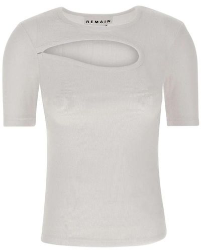 REMAIN Birger Christensen Weiße gerippte baumwoll-t-shirt mit ausschnitt - Grau