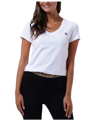 Calvin Klein Bestickte tops t-shirts stretch,bestickte stretch tops t-shirts - Weiß