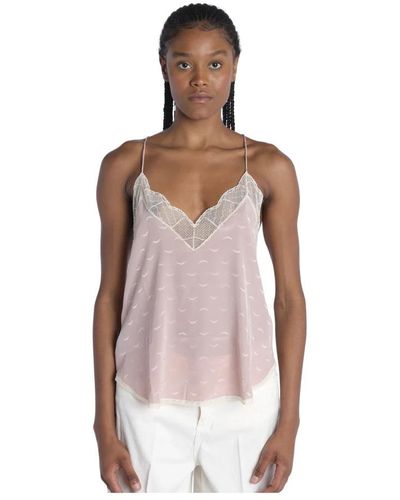 Zadig & Voltaire Christy Lace-trim Silk Camisole Top - Pink