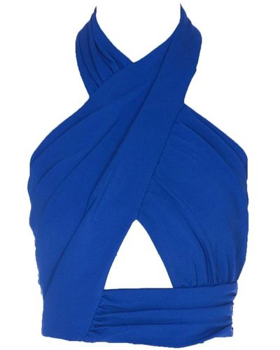 Balmain Top sin mangas azul con cierre de cremallera en la espalda