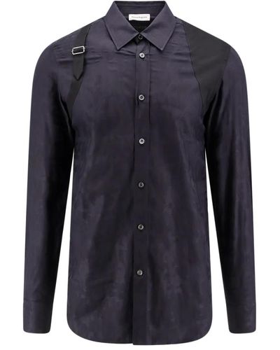 Alexander McQueen Baumwollhemd mit schwarzen knöpfen - Blau