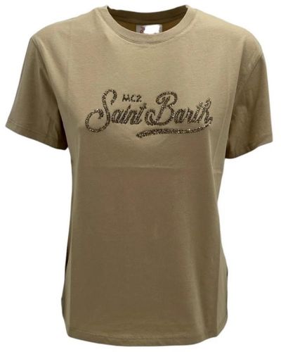 Mc2 Saint Barth Camiseta elegante ivory con escritura de strass - Verde