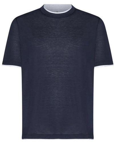 Brunello Cucinelli Blaue schicht seiden-baumwoll t-shirts polos