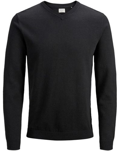 Jack & Jones Cotton V-neck Long Sleeve Slip On Knitwear - Black